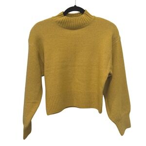 Monkl Mustard Yellow Mock Neck Wool Blend Sweater XXS Minimalist Casual Chic